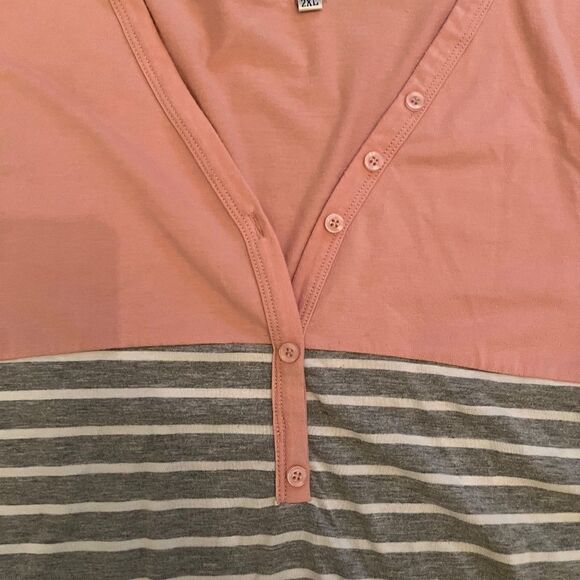Pink Block Long Sleeve Top Button Up Gray White 2XL - Picture 9 of 12